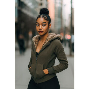 Women's Blu Chic Green Faux Fur Lined Hoodie M